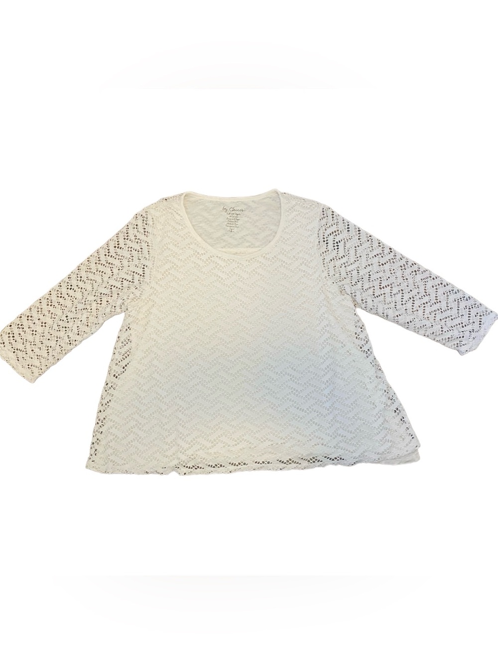 Chico's White Lace Knit Scoop Neck Top Size L